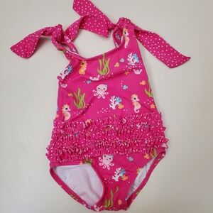 Pink Toddler Swimsuit with Sea Creatures